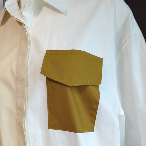 Two-Tone Button-Up Blouse - Picture 3 of 7